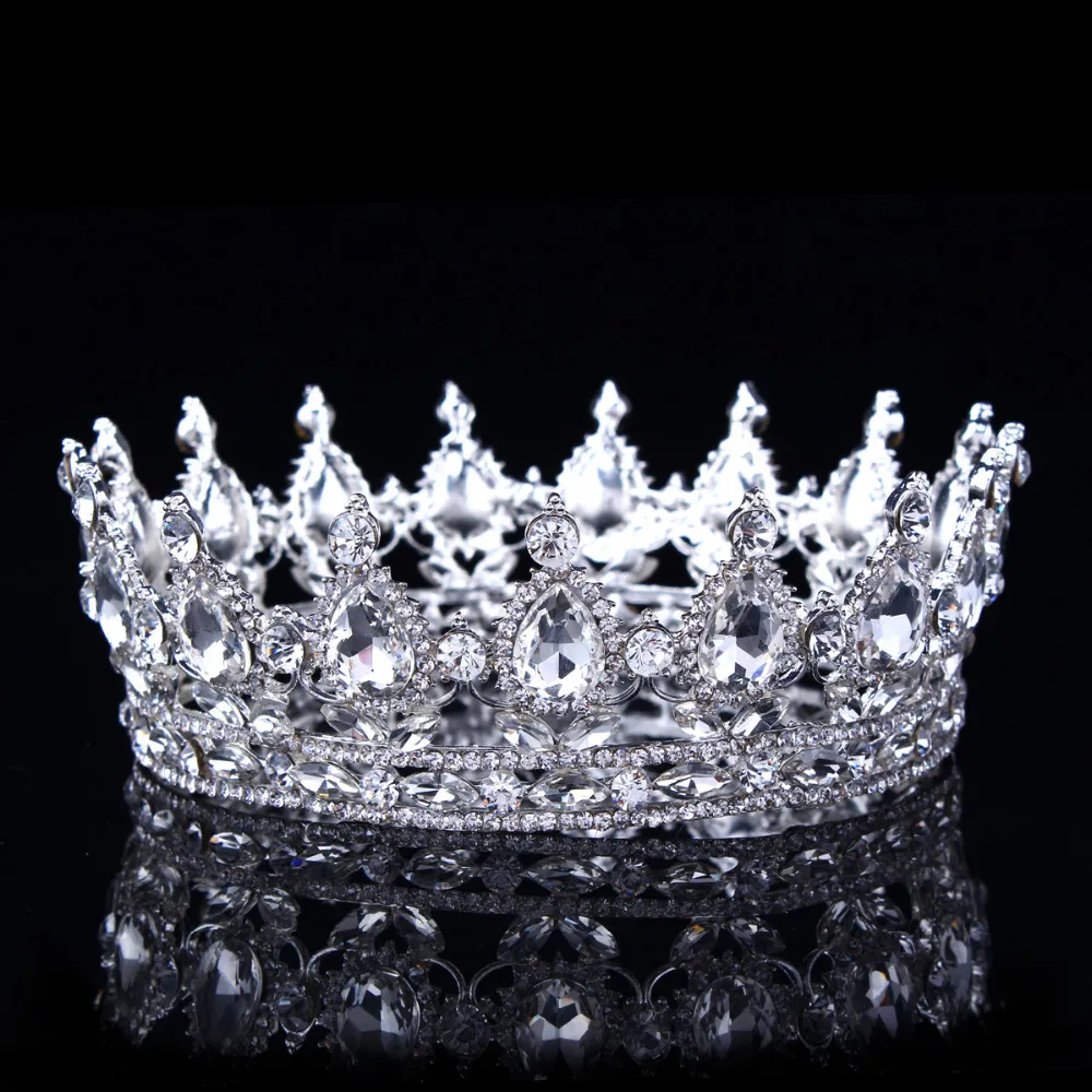 Винтаж барокко Кристалл Стразы Корона Свадебная принцесса короны для женщин театрализованные аксессуары для волос на выпускной вечер ювелирные изделия, серебро