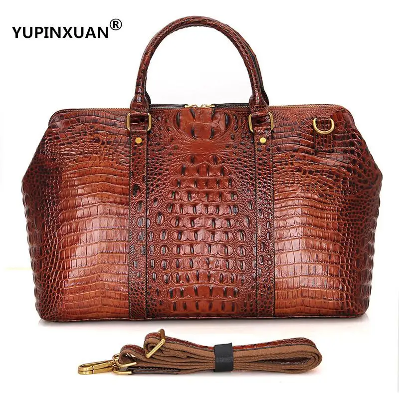 

YUPINXUAN Luxury 17" Laptop Fit Alligator Travel Bags Men Crocodile Pattern Cow Leather Handbags Large Capacity Messenger Bags