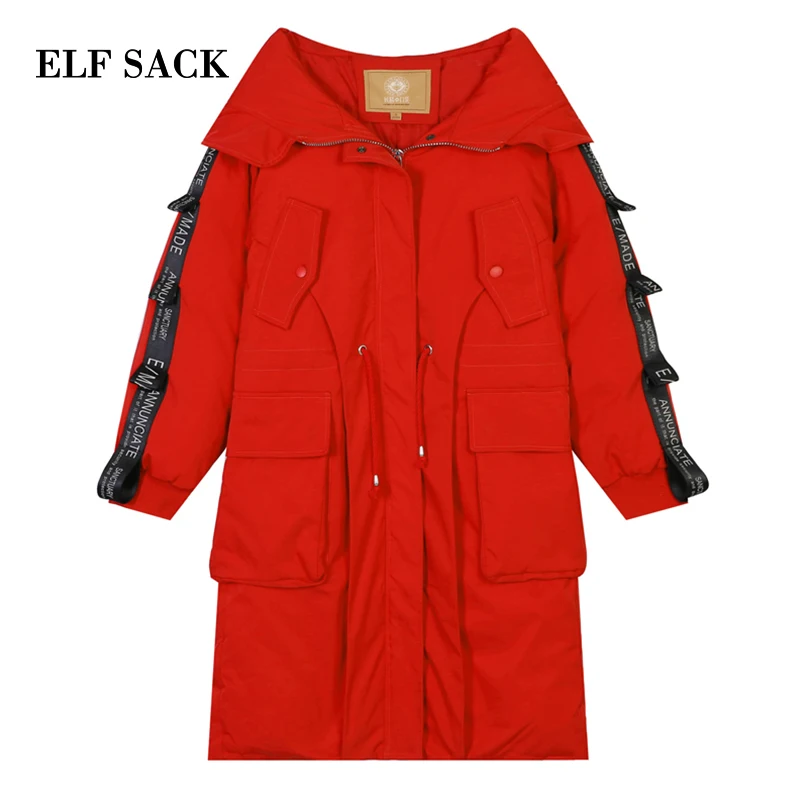 ELF SACK Winter New Down Jackets Woman Zipper 90 White Duck Down Coat Women Thick Full Casual Femme Jackets Female Red Coat