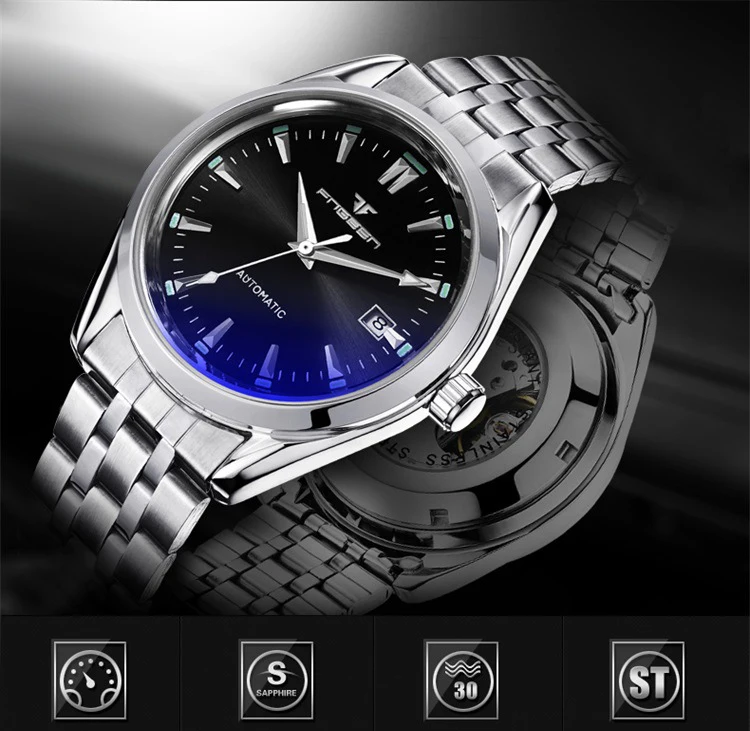Мужские роскошные часы от ведущего бренда, мужские светящиеся водонепроницаемые наручные часы с календарем, автоматические механические наручные часы из нержавеющей стали