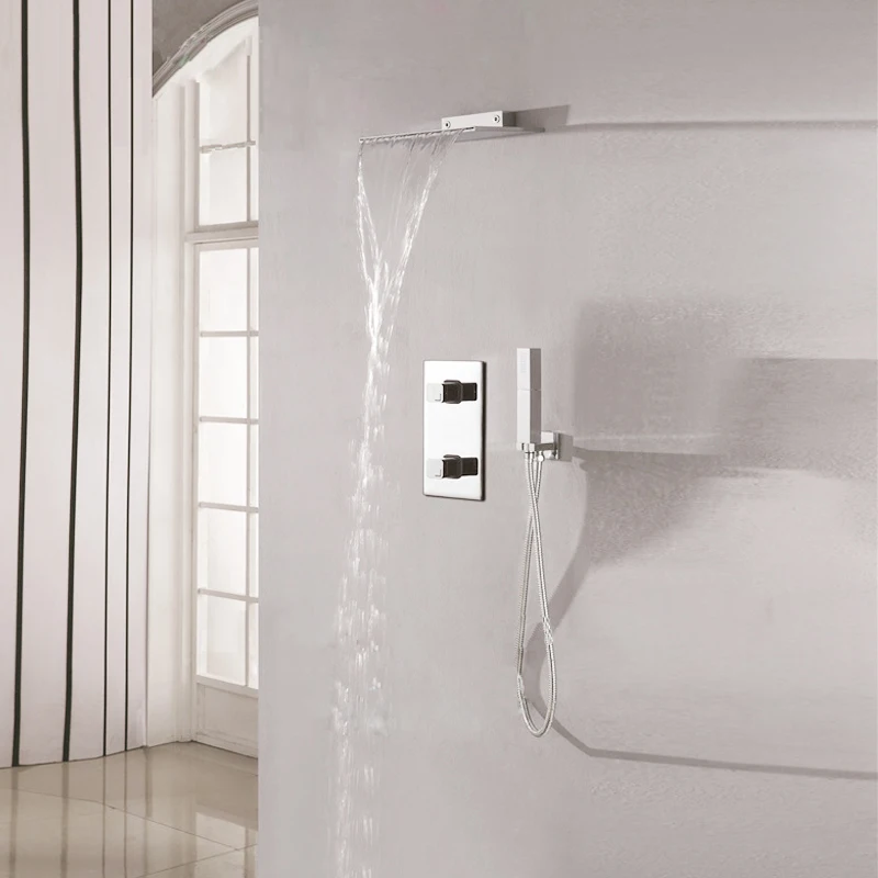 Wall Mounted Waterfall Showerhead Set Chrome Shower Faucet With Brass