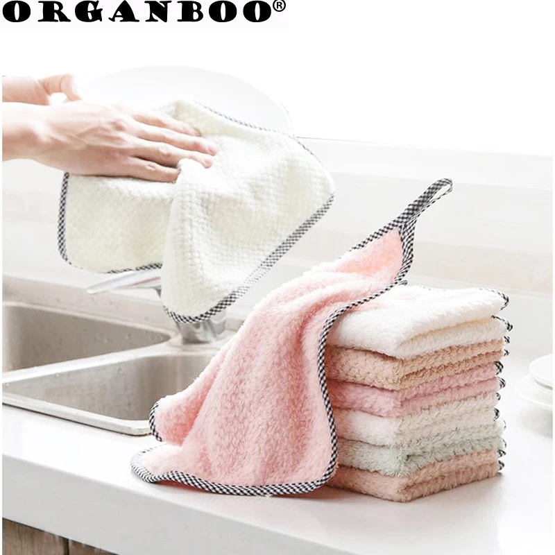 1PC Hangable coral velvet kitchen cleaning towel lint absorbent rag