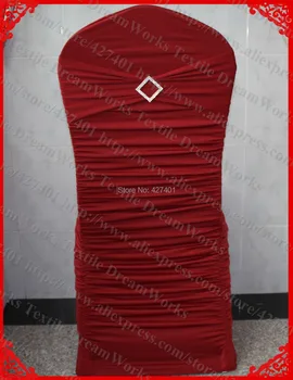 

NO.38 Burgundy Red Ruffled Lycra/Spandex Chair Covers With Band/Sash And Rhombic Diamond Buckle&Pin For Wedding Home Decoration