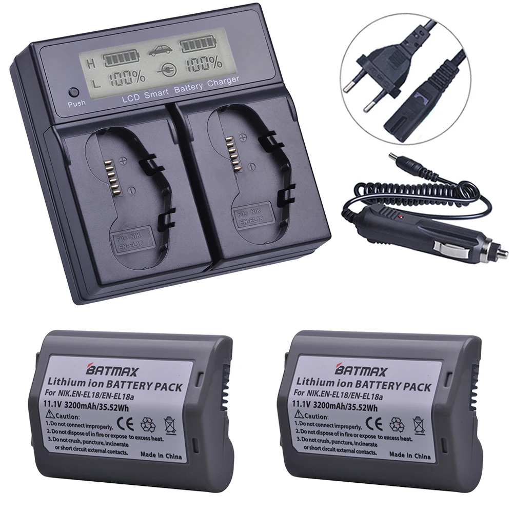 2Pcs 3200mAh EN-EL18, EN-EL18a, EN EL18, ENEL18a Battery + LCD Dual Smart Fast Charger for Nikon D4, D4S, D5 Digital SLR Camera 2Pcs 3200mAh EN-EL18, EN-EL18a, EN EL18, ENEL18a Battery + LCD Dual Smart Fast Charger for Nikon D4, D4S, D5 Digital SLR Camera