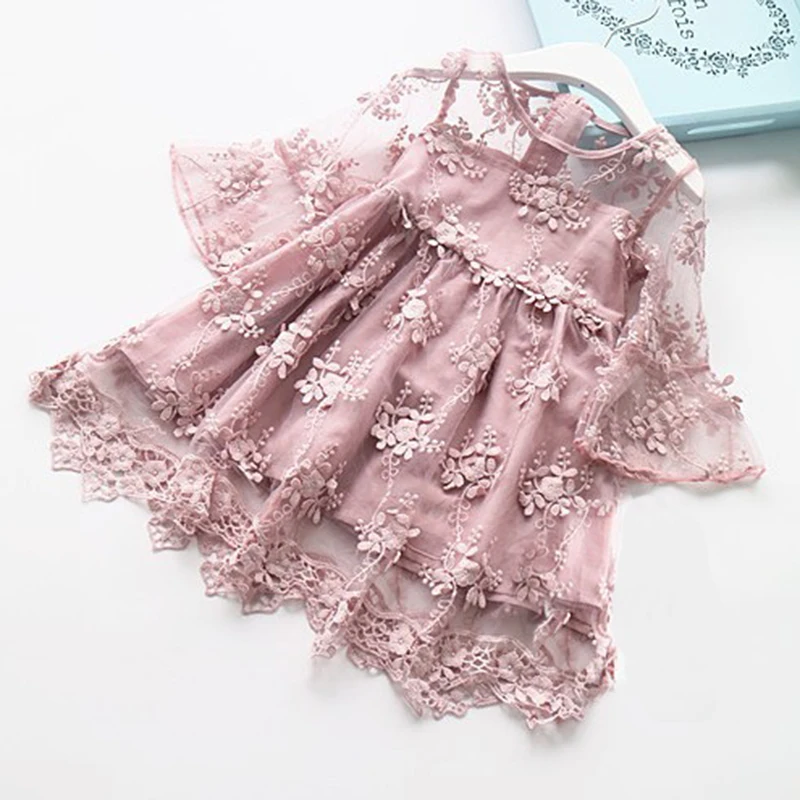 

Summer Kids Girls Dress Lace Flower Princess Dress Baby Girls Party And Wedding Party Clothes For 1-6Y Baby Girls