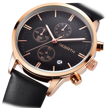 

Mens Watches REBIRTH Brand Luxury Casual Military Quartz Sports Wristwatch Leather Strap Male Clock Complete Calendar