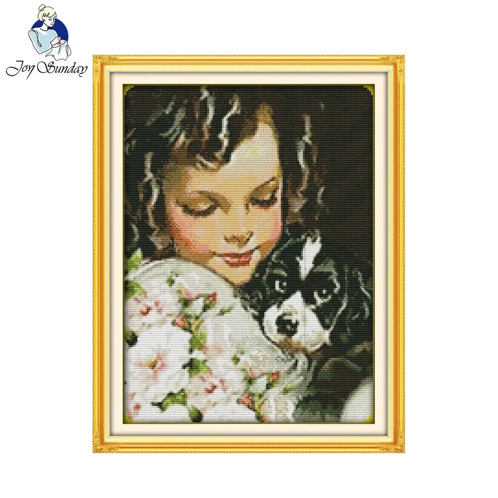 

Joy Sunday 14CT 11CT Cross Stitch cotton DIY Needlework Counted Cross Stitch Kits For Embroidery Crafts Home Decor Dog and girl