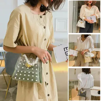

Women 2019 New Fashion Messenger Bag PVC Clear Transparent Chains Shoulder Bag Tote Jelly Candy Summer Beach PU Handbag