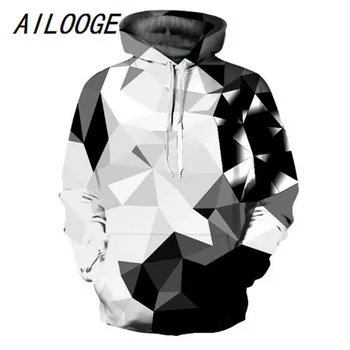 

AILOOGE New Fashion Argyle Color Blocks Hoodies Men/Women 3d Sweatshirts Print White Black Diamonds Blocks Hooded Hoodies