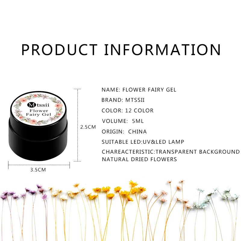 Mtssii Floral Gel Varnish Fairy Nail Gel Polish Dried Flowers Design Gel Lacquer 5ml Lasting UV Soak Off Gel Nail Polish 1 PC