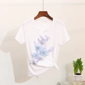 

Knee-length O-neck Fly Cotton Arrival Real Polyester Free Shipping 2020 Summer Embroidered Beads Short Sleeve Skirt Two-piece