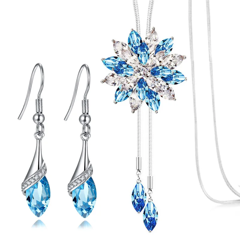 

Tassel Fashion Shining crystal stars long Necklace earrings Jewelry Sets for Dominated Women Sweater Jewelry Accessories