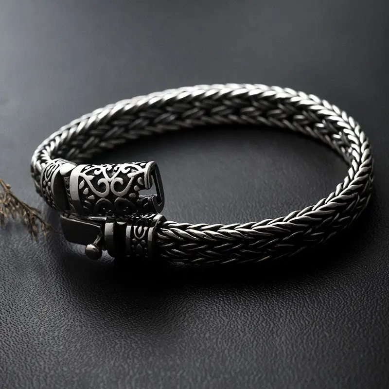 GAGAFEEL 100% 925 Silver Bracelets Width 8mm Classic Wire-cable Link Chain S925 Thai Silver Bracelets for Women Men Jewelry Gift