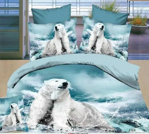 Factory Sale 100 Cotton 3D Polar Bear 4pcs Bedding Sets King Or Queen