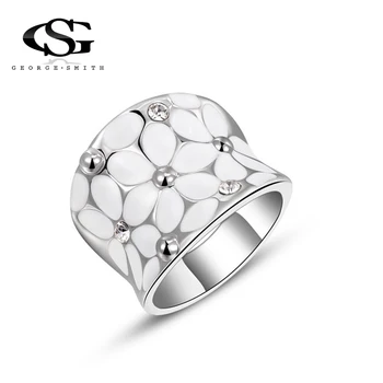 

GS 2018 Crystal Rings For Women White Flower Shiny Rhinestone Silver Color Wedding Jewelry Female Ring Bride Engagement Ring R2I
