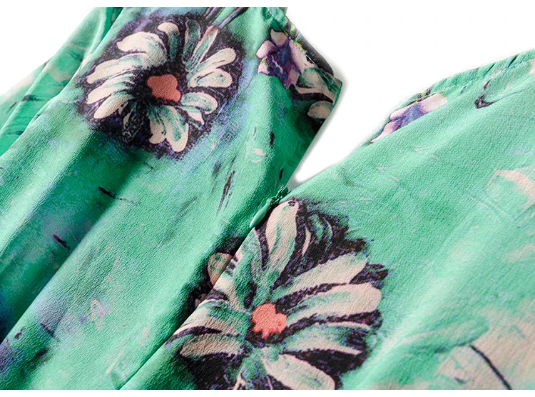 Женское платье из натурального шелка, праздничные Платья с цветочным принтом, с рукавами-бабочками, новинка, летние платья для женщин зеленого цвета