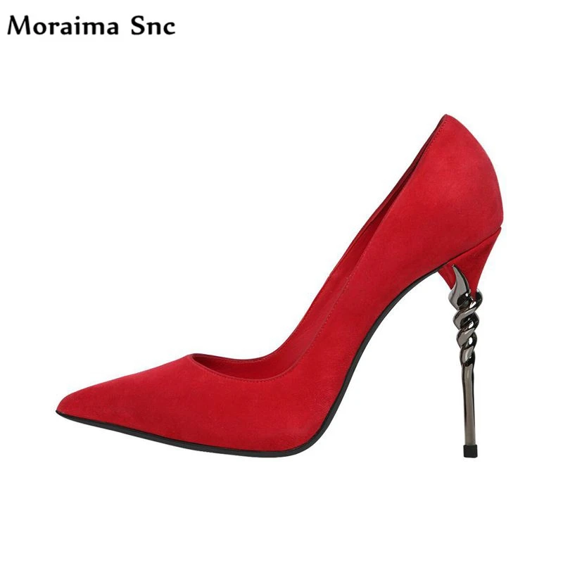 

Moraima Snc Newest shallow concise type shoes sexy pointed toe woman pumps 2019 metal Decoration stiletto heels dress shoes
