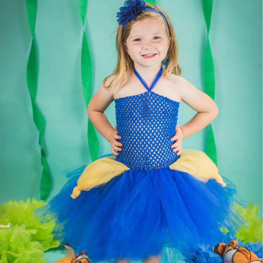 Kids Tang Fish Halloween Tutu Dress Summer Children Fancy Blue Tulle Costume Baby Girls (12)