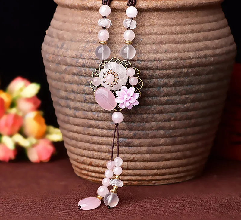 Yanting натуральный порошок кристалл кулон ожерелье для женщин означает красоту и любовь этнические ручной работы ожерелье свитер цепь 0117