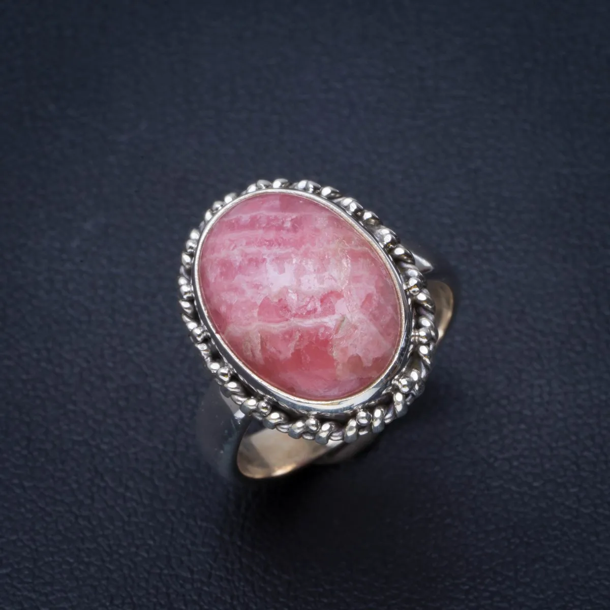 

Natural Rhodochrosite Handmade Unique 925 Sterling Silver Ring 6.75 B1382