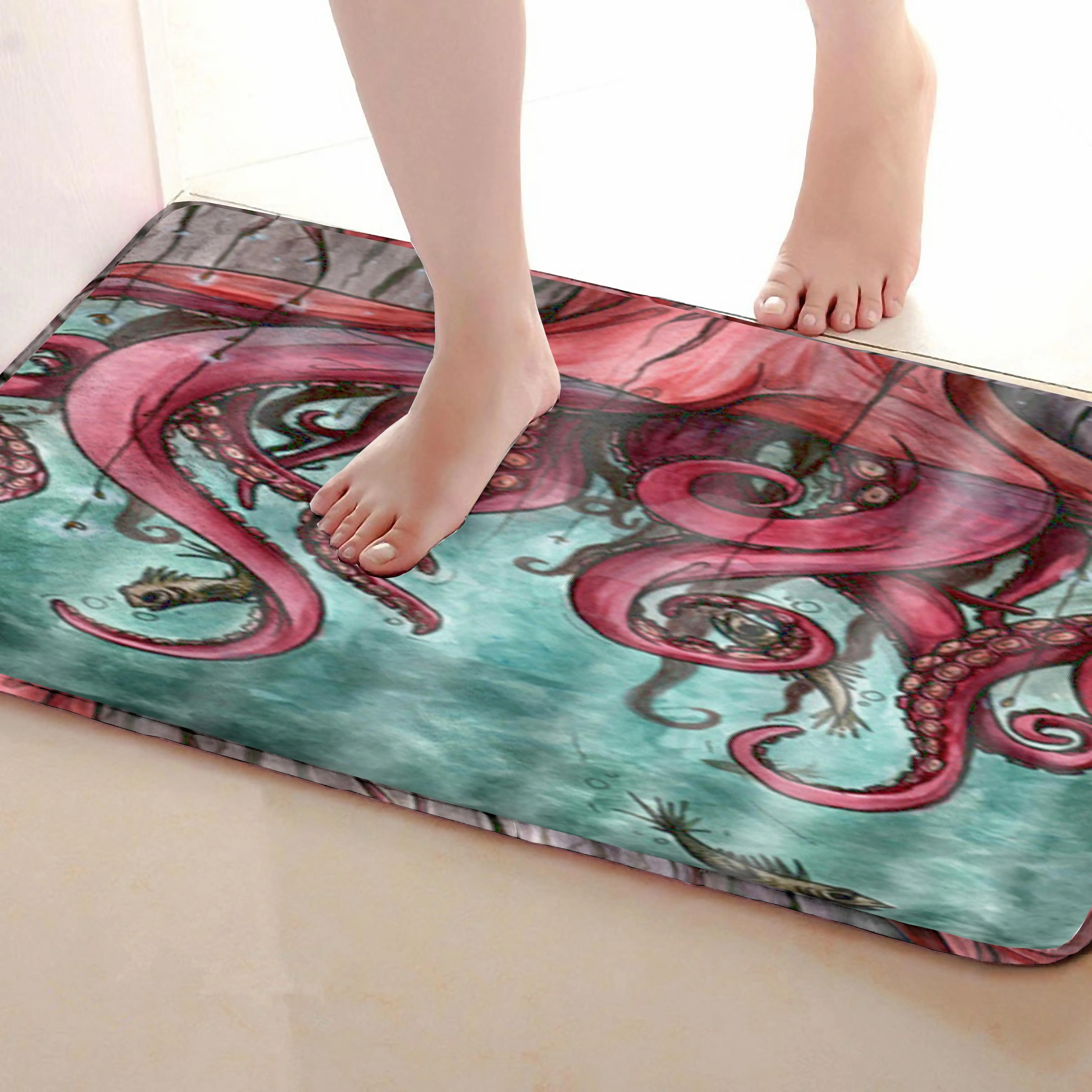 Octopus Style Bathroom Mat,Funny Anti Skid Bath Mat,Shower Curtains