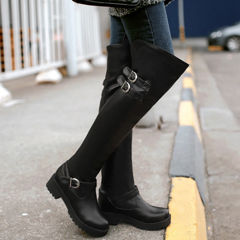 

Brand top quality Plus Size 34-43 Belt riding boots Ladies Platform Shoes Woman Causal Winter Over The Knee Boots