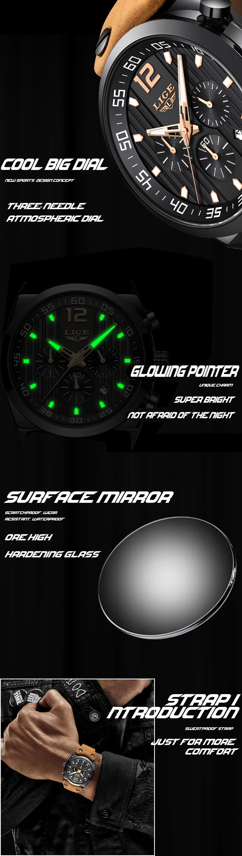 Новые LIGE часы Топ Бренд роскошные мужские повседневные кожаные часы мужские военные водонепроницаемые кварцевые спортивные часы Relogio Masculino