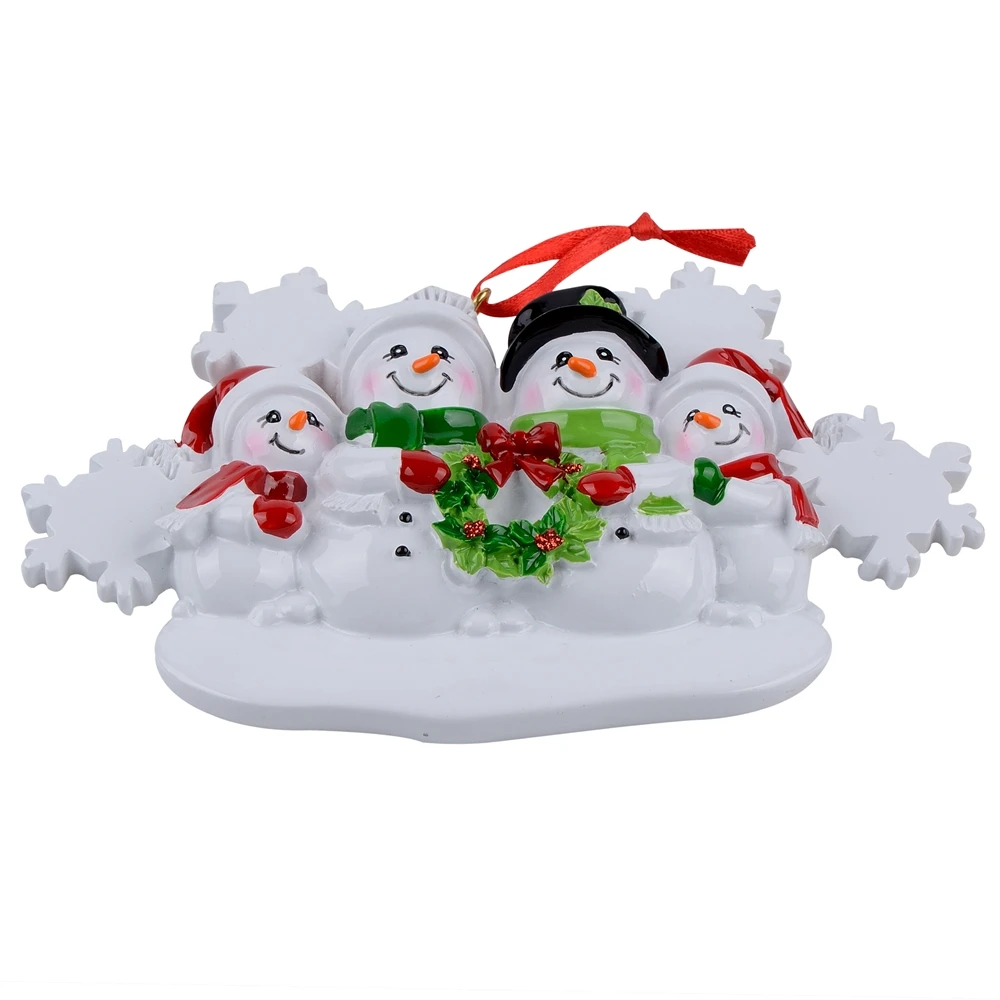 Snowman Family of 4 Resin Hang Christmas Ornaments With Glossy Snowflake As Craft Souvenir For Personalized Gifts or Home Decor