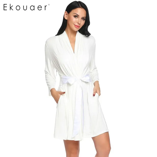 Aliexpress.com : Buy Ekouear Women Casual Robe Front Open Bathrobe ...