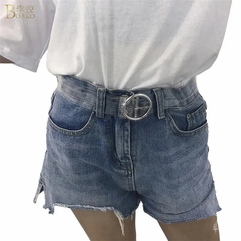 

BOAKO Fashion Transparent Women Belt Clear Pin Buckle Wide Waist Bands Plastic PVC Strap Waistband Invisible Punk Waist Belt