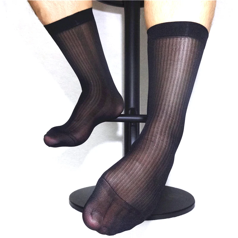 

High Quality New Men's Sheer Silky Soft Nylon Socks Transparent Sexy Gay Sock Fetish Dress Suit Formal Sock Free Shipping