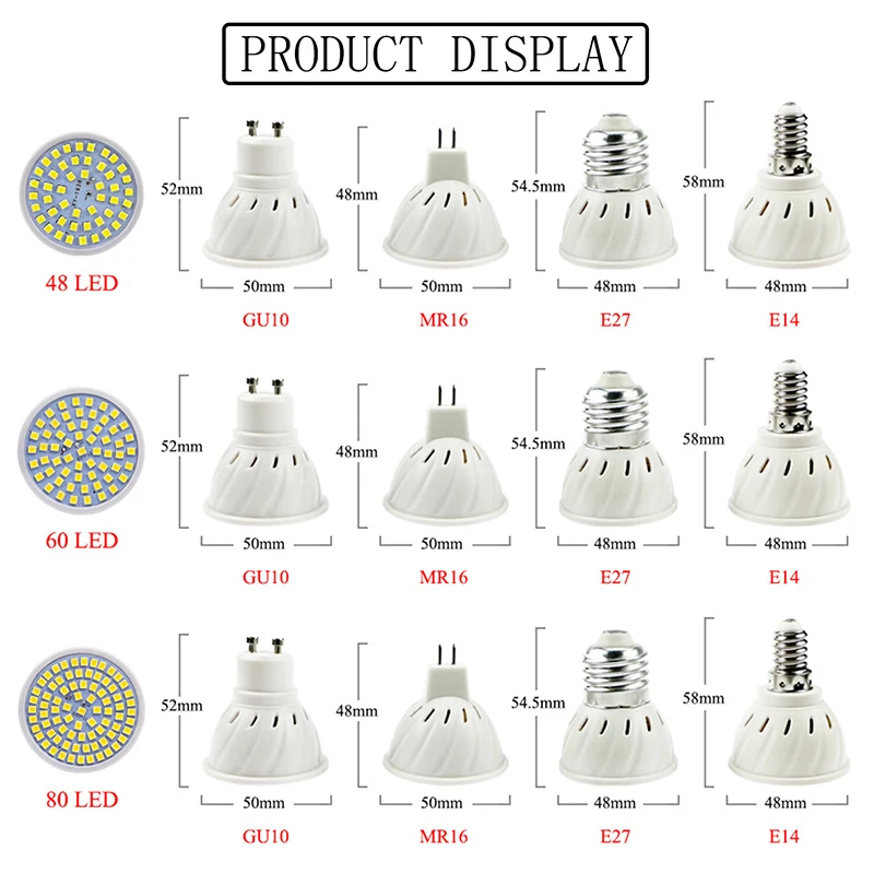 Точечный светодиодный светильник 220 В GU10 MR16 GU5.3 E27 48 60 80LED s lampara B22 bombillas led E14 gu 10 2835 5W