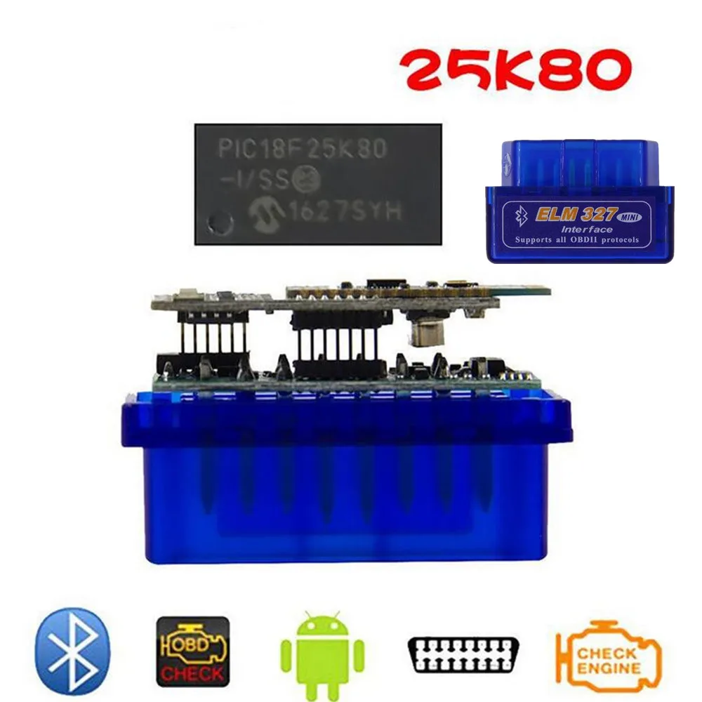 ELM327 25K80 OBDII V1.5 Bluetooth считыватель кода Мини OBD2 ELM 327 USB сканирующий инструмент HHOBD obdsan сканер - Цвет: MINI ELM327 25K80