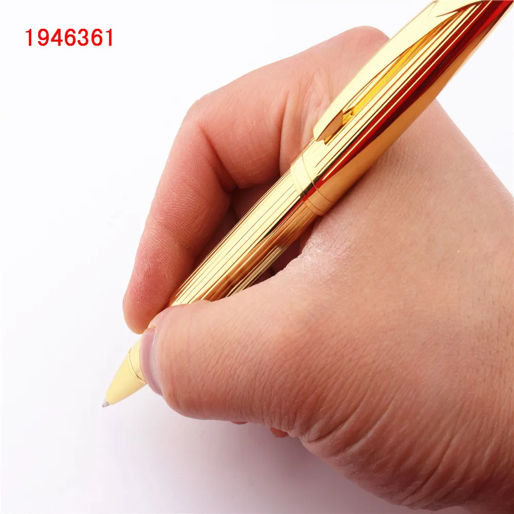 Роскошная качественная шариковая ручка 860 золотистого цвета с прямыми полосками для бизнеса, офиса, среднего размера, студент, школа, офис, канцелярские принадлежности