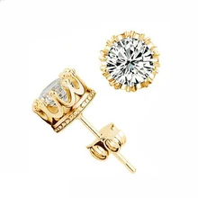 Brincos de cristal de zircônia, joias de moda, coroa, clássico, brilhante, pequena, brincos de pino, cor dourada, orelhas, brincos de cristal we132