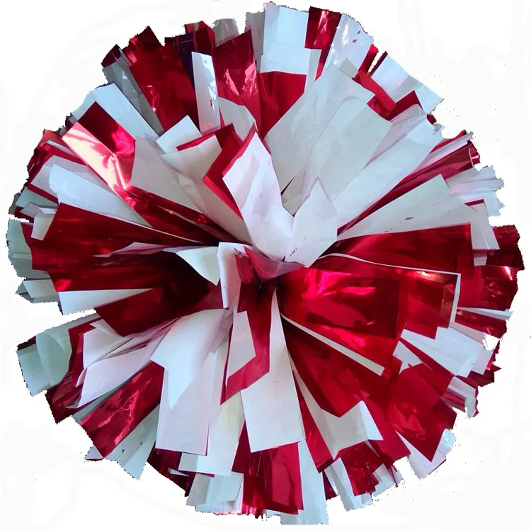 2PCS Metal Red Mix White Cheerleading Pom Poms 32CM Cheerleader Pompon With  Rings Handle Dance Party Game Sport Victory Supplies