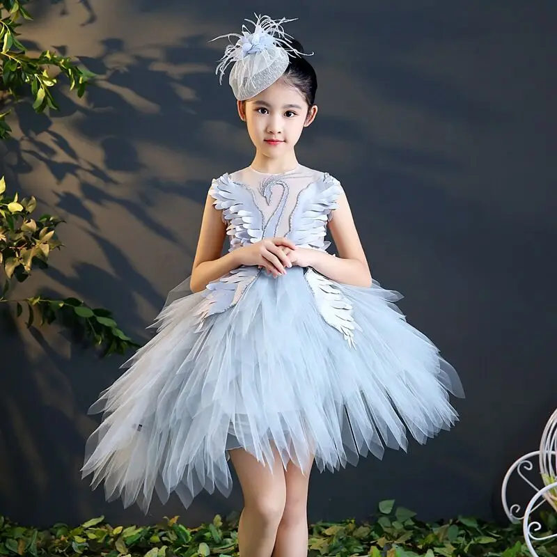 

Girls Formal Dress For Evening Party Beading Swan Embroidery Kids Princess Dress For Girl Tutu Dresses 2018 Summer Vestidos