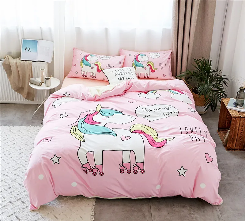 

Pink Cartoon Unicorn Velvet Warm Winter Fleece Bedding Set Duvet Cover Bed Linen Bed sheet Pillowcases Gift for Children