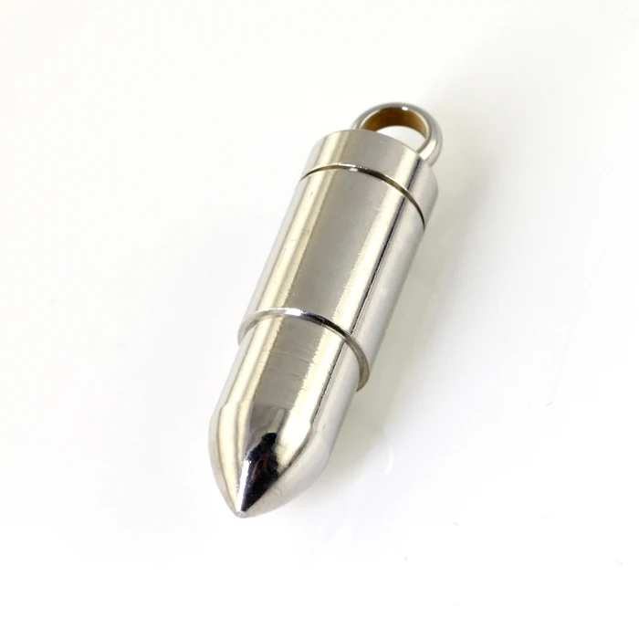 

Christmas Gift! 44*6mm 17g 316L Stainless Steel Silver Detachable Bullet Men Women Pendant Necklace Secret Box, One Free Chain