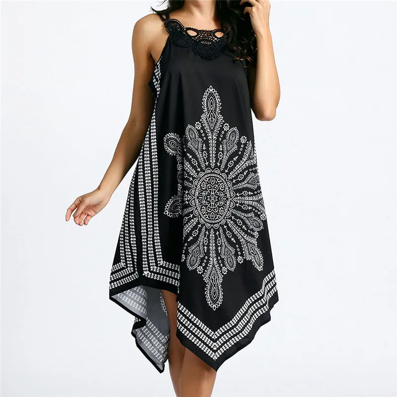 HOT Sell dress summer 2018 Women Ladies Lace Splice Printing Sleeveless Mini Dress Summer Beach Dress vestidos robe J18#N (6)