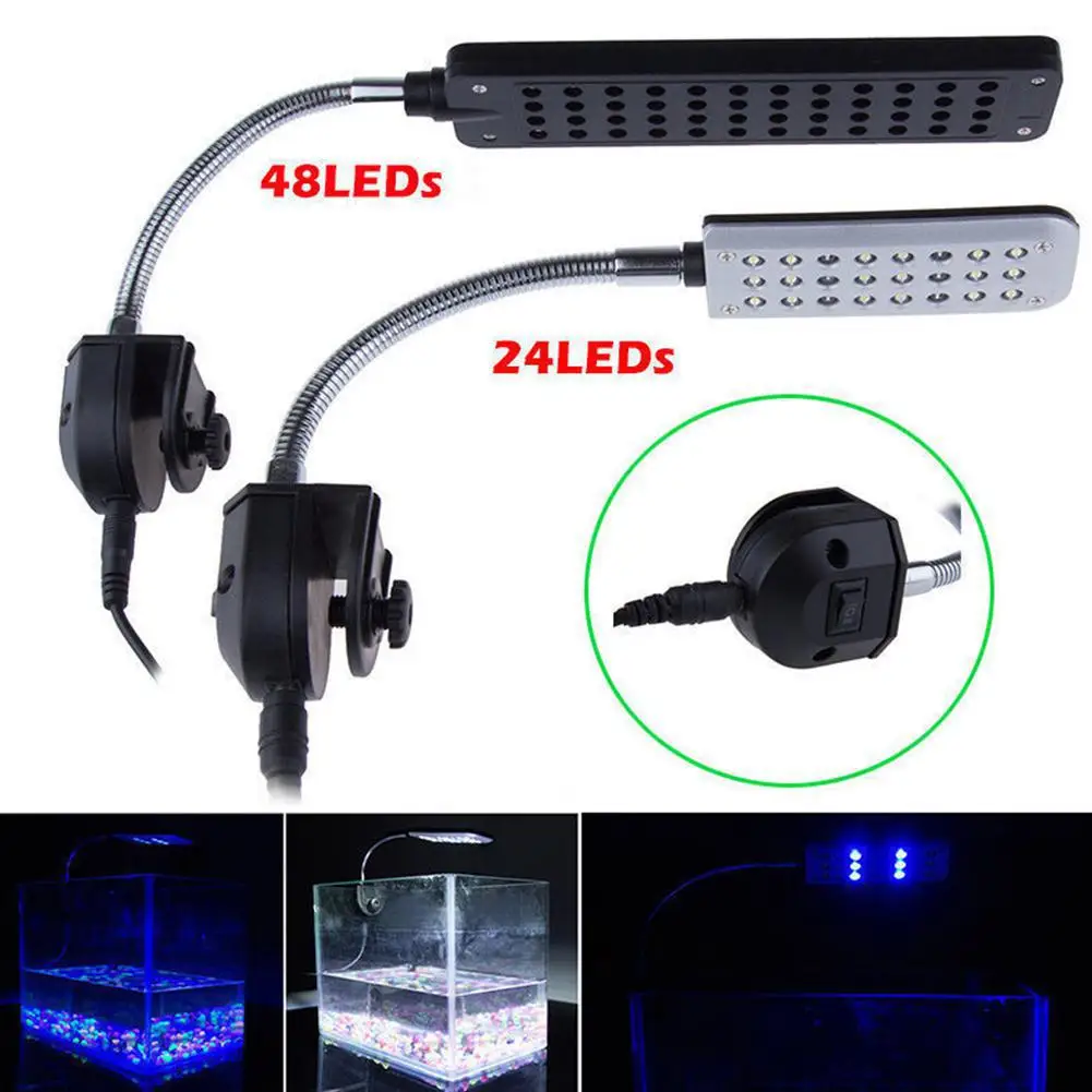 Гибкий светодиодный светильник для аквариума с зажимом на руку для украшения аквариума - Цвет: 24leds AU plug