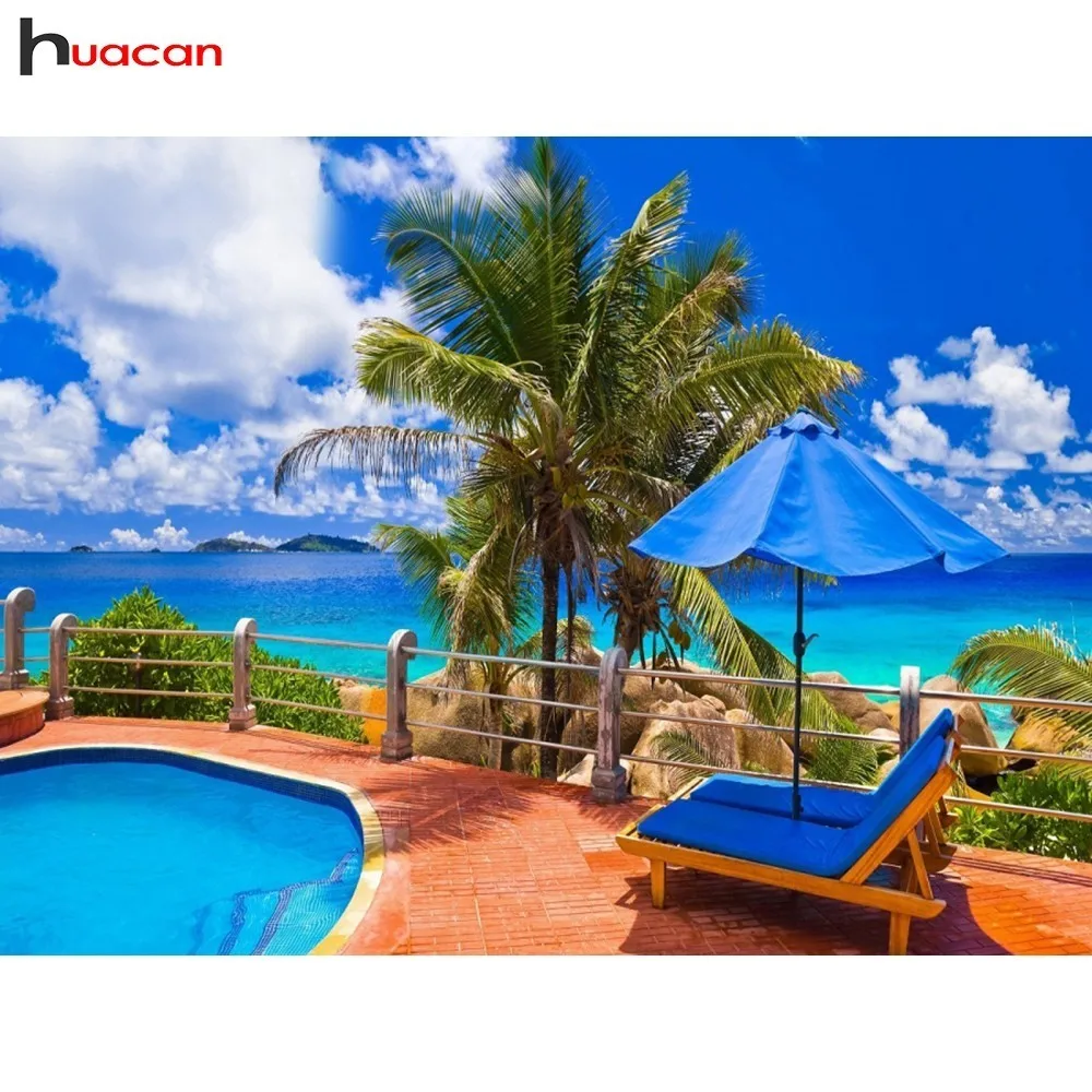 

HUACAN 5D DIY Diamond Painting Landscape Full Square Picture Of Rhinestone Home Decor Beach Crystal Diamond Painting
