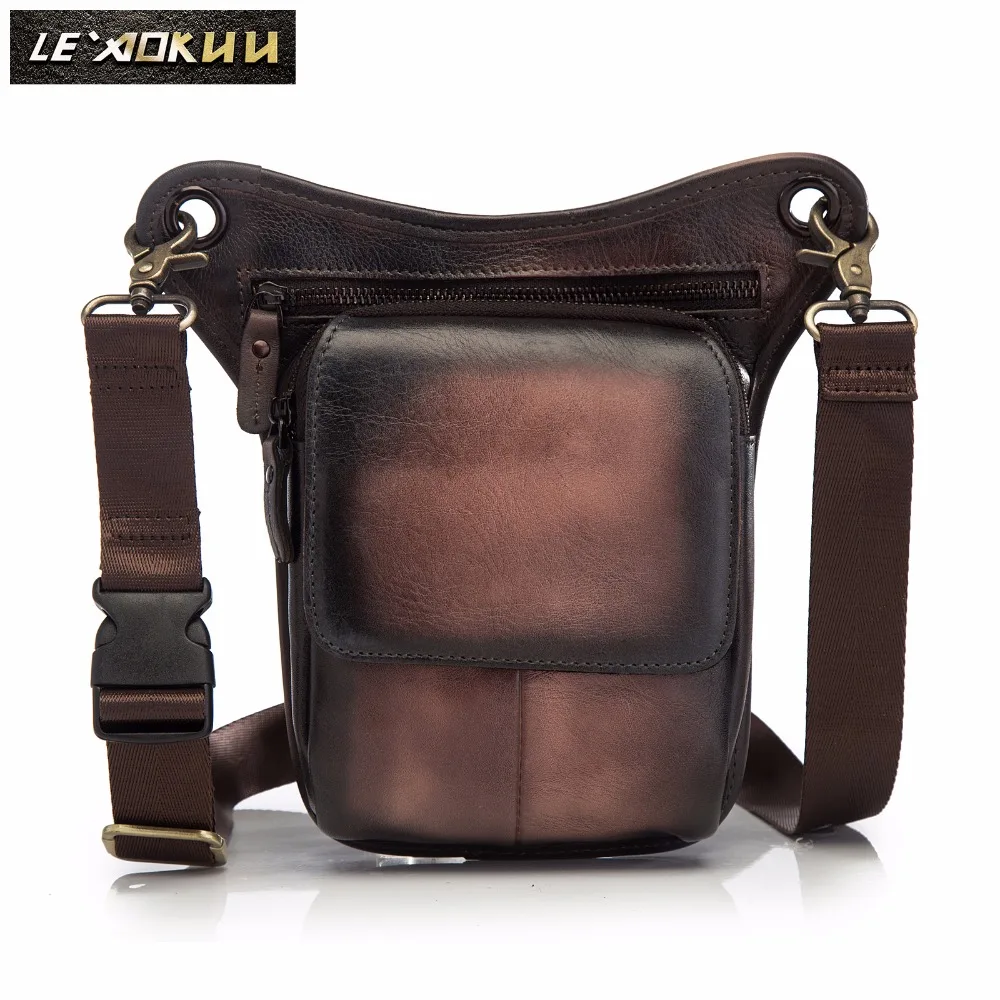 

Original Leather Men Design Casual Messenger Shoulder Sling Bag Fashion Multifunction Waist Belt Pack Drop Leg Bag Pouch 211-1DB
