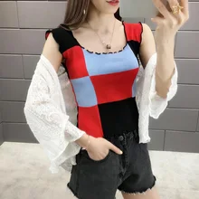 Women Contrast Color Fashion Camisole Top Women Casual Wild Knit Camisole Round Tank Top Sleeveless Women's Camisole Women Contrast Color Fashion Camisole Top Women Casual Wild Knit Camisole Round Tank Top Sleeveless Women's Camisole