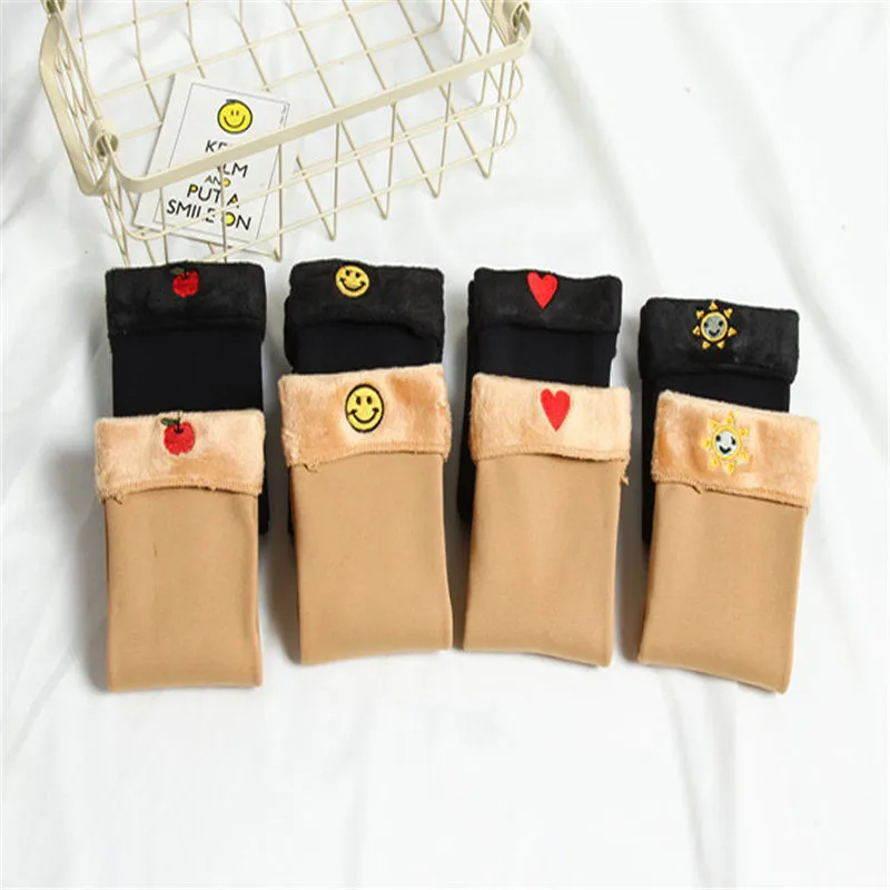 

Snow Socks Women Winter Solid Plus Velvet Keep Warm Socks Elastic Force Embroidery Straight Mid Socks For Female Lovely
