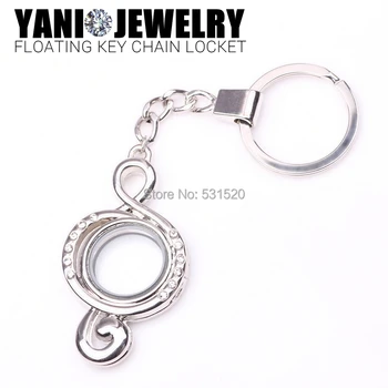 

10pcs/lot Free Shipping Crystal Musical Note Floating Locket Ring Keychain Charms Locket Zinc Alloy