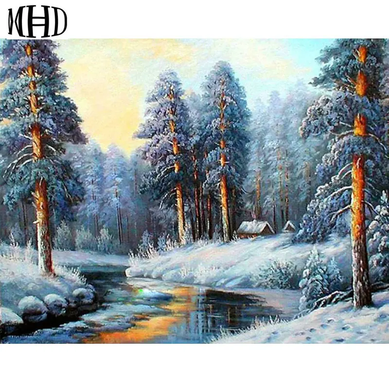 

Diy Diamond Cross Stitch Winter Landscape Round Crystal Diamond Mosaic Painting Snow Tree 3d Picture Diamond Embroidery Pattern