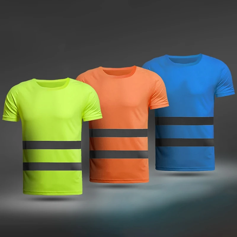 Fitness Sports Running T-shirt Fluorescent Yellow Orange High Visibility Work T-shirt Breathable