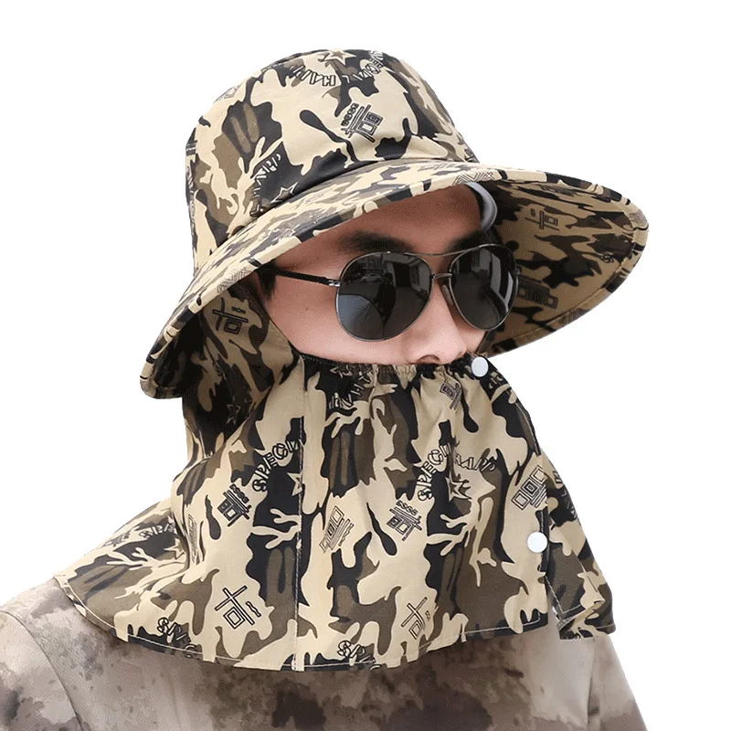 Camo Khaki Открытый для мужчин Камуфляж Fly Рыбалка Hat Bionic шляпа для джунглей Панама Шляпы Шапки для туризма открытый одинокий средства ухода за кожей Шеи Крышка головы - Цвет: Camo Khaki