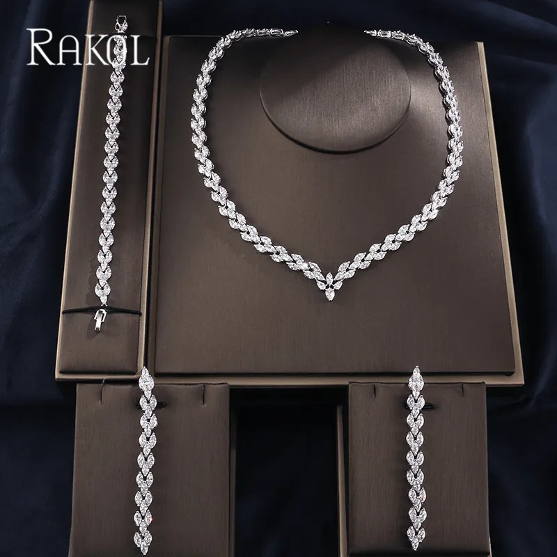 RAKOL прозрачный цвет AAA фианиты длинные серьги ожерелье для женщин модный браслет ювелирные изделия наборы свадебные аксессуары